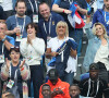 Maud Griezmann (soeur d'A. Griezmann), Isabelle Griezmann (mère d'A. Griezmann), Alain Griezmann (père d'A. Griezmann) et Erika Choperena (femme d'A. Griezmann), Vincent Tolisso (père de C. Tolisso) et Marie-Chantal Tolisso (mère de C. Tolisso) dans les tribunes lors du match de quart de finale de la Coupe du Monde Russia2018 "France - Uruguay (FIFA World Cup Russia2018)" au stade Nijni Novgorod. La France a gagné 2-0 et rencontrera la Belgique en demi-finale. Russie, le 6 juillet 2018. © Cyril Moreau/Bestimage