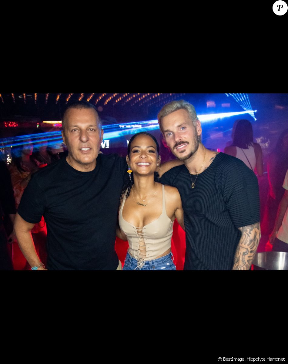Exclusif - Jean-Roch, M. Pokora (Matt Pokora), sa femme Christina Milian - People dînent au restaurant "Gioia" avant de faire la fête au VIP Room à Saint-Tropez le 28 juillet 2022. © Hippolyte Hamonet/Bestimage