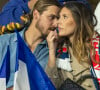 Camille Cerf (Miss France 2015) et son compagnon Théo Fleury - People dans les tribunes lors du match de la 5ème et avant-dernière journée de Ligue des nations entre la France et l'Autriche (2-0) au Stade de France à Saint-Denis le 22 septembre 2022.