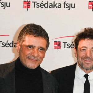 Exclusif - Arié Flack (Président de la Tsédaka FSJU), Pascal Elbé, Patrick Bruel et Sidney Toledano - Soirée caritative des parrains de l'Appel national pour la Tsedaka au Pavillon d'Armenonville à Paris, le 27 novembre 2022. © Coadic Guirec/Bestimage