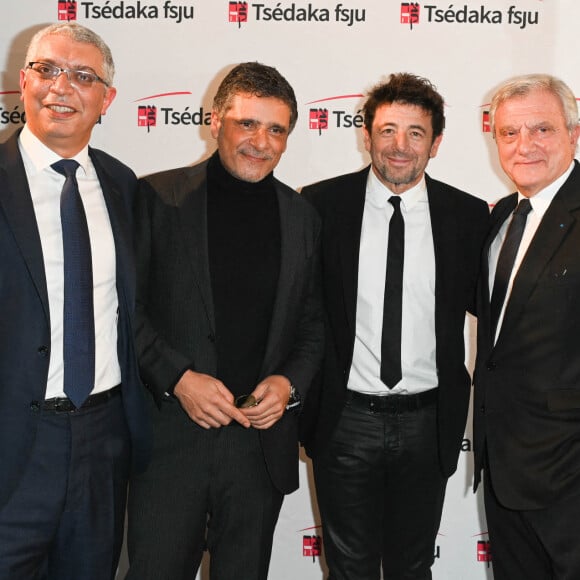 Exclusif - Arié Flack (Président de la Tsédaka FSJU), Pascal Elbé, Patrick Bruel et Sidney Toledano - Soirée caritative des parrains de l'Appel national pour la Tsedaka au Pavillon d'Armenonville à Paris, le 27 novembre 2022. © Coadic Guirec/Bestimage