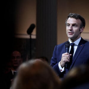 Le président français Emmanuel Macron a prononcé un discours consacré à la relation franco-louisianaise et à la francophonie à La Nouvelle-Orleans, à l'occasion de son voyage officiel aux Etats-Unis. Le 2 décembre 2022 © Dominique Jacovides / Bestimage 