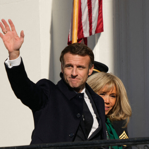 Cérémonie d'accueil du président de la République française Emmanuel Macron et de la première Dame Brigitte Macron à la Maison Blanche à Washington le 1er décembre 2022. 