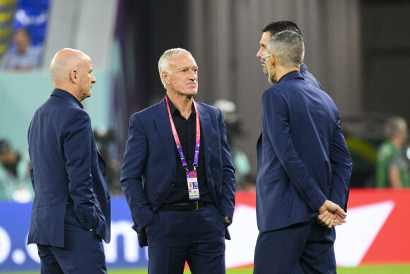 Didier Deschamps entraineur / Selectionneur France et ses adjoints Guy Stephan - entraineur adjoint (Fra) - Ambiace avant le match du groupe D opposant la France au Danemark lors de coupe de Mondet à Doha au Qatar le 25 novembre 2022. 