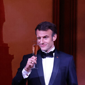 Le président Emmanuel Macron lors d'une déclaration du président des Etats-Unis et du président de la France en ouverture du dîner d'état à la Maison Blanche à Washington le 1er décembre 2022. © Dominique Jacovides / Bestimage