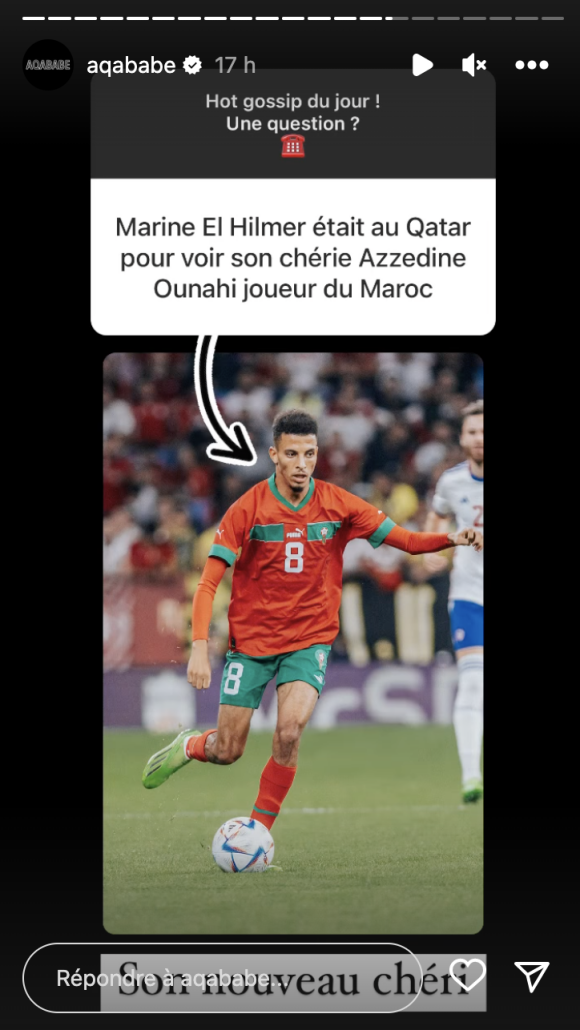 Marine El Himer serait en couple avec le joueur de football marocain Azzedine Ounahi selon le blogeur Aqababe - Instagram