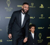 Karim Benzema et son fils Ibrahim - Photocall du 66ème Ballon d'Or au Théâtre du Chatelet à Paris le 17 octobre 2022. © Cyril Moreau/Bestimage 