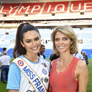 Exclusif - Diane Leyre, Miss France 2022 et Sylvie Tellier lors du match de football caritatif (Le match des héros Unicef) entre l'OL Légendes et la team Unicef au Groupama Stadium à Lyon en faveur des enfants d'Ukraine et pour célébrer les 20 ans du premier titre de Champion de France de l Olympique Lyonnais le 10 mai 2022. © Pierre Perusseau / Bestimage