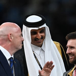 Gianni Infantino President FIFA - Lionel (Leo) Messi - cheikh Tamim bin Hamad Al Thani lors de la finale " Argentine - France " de la Coupe du Monde 2022 au Qatar (FIFA World Cup Qatar 2022) le 18 Decembre 2022. © Philippe Perusseau / Bestimage