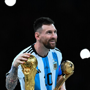 Lionel (Leo) Messi lors de la finale " Argentine - France " de la Coupe du Monde 2022 au Qatar (FIFA World Cup Qatar 2022) le 18 Decembre 2022. © Philippe Perusseau / Bestimage