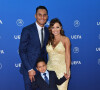 Keylor Navas, sa femme Andrea Salas et son fils Mateo Navas Salas durant le tirage au sort de la Champions League dans la salle des Princes du Grimaldi Forum à Monaco le 30 août 2018. © Bruno Bebert / Bestimage