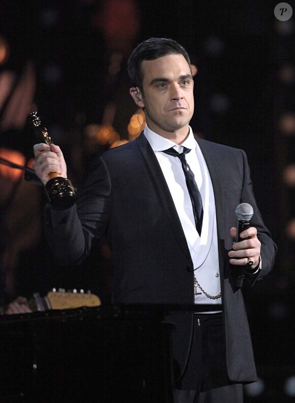 Robbie Williams lors des Brit Awards, à Londres, le 16 février 2010 !
