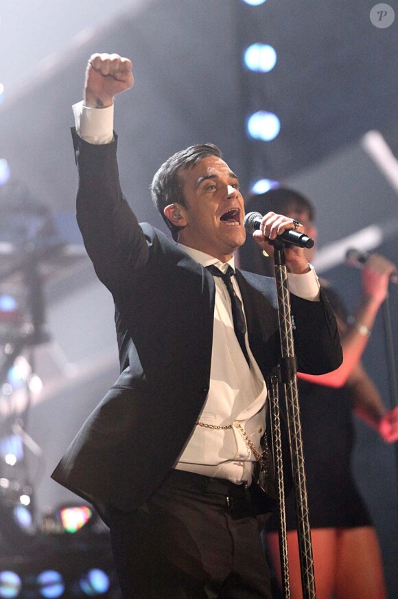Robbie Williams lors des Brit Awards, à Londres, le 16 février 2010 !
