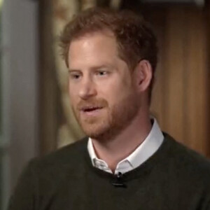 Captute d'écran du prince Harry lors d'un interview par l'animateur Anderson Cooper sur la chaîne américaine CBS pour l'émission "60 Minutes" avant la sortie de son autobiographie, aux Etats-Unis. © JLPPA/Bestimage 