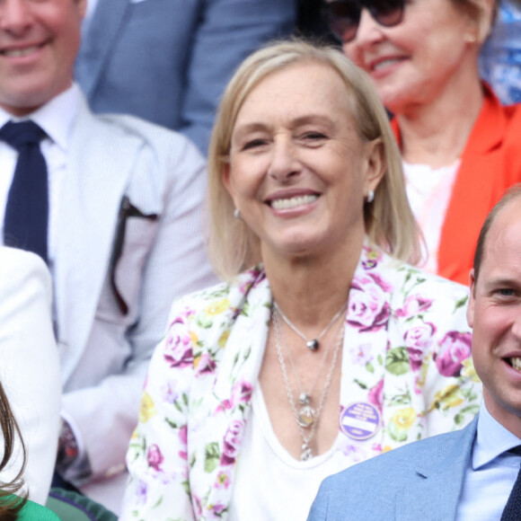 Le prince William, duc de Cambridge, Catherine Kate Middleton, duchesse de Cambridge, Martina Navratilova, Billie Jean King assistent à la finale Dames au tournoi de Wimbledon le 10 juillet 2021 