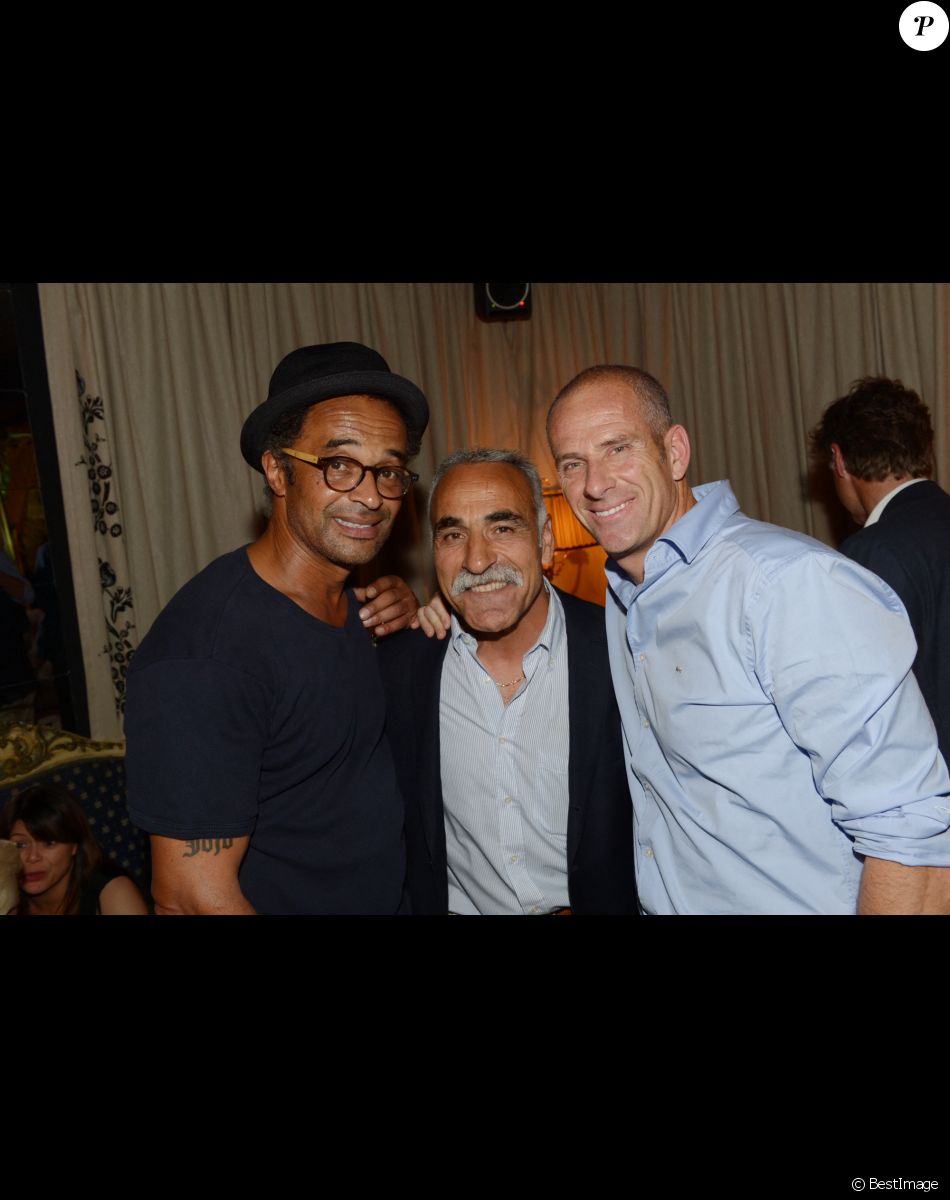 Yannick Noah nommé capitaine de l'équipe de France de coupe Davis - Yannick Noah, Mansour Bahrami, Guy Forget - 50 eme anniversaire d'Henri Leconte au restaurant "Tres Honore" a Paris le 30 mai 2013.