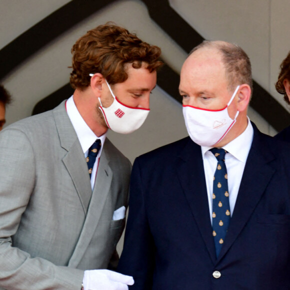 Louis Ducruet, Pierre Casiraghi, le prince Albert II de Monaco, Andrea Casiraghi - Podium du 78ème Grand Prix de F1 de Monaco le 23 mai 2021. @ Bruno Bebert/Bestimage 