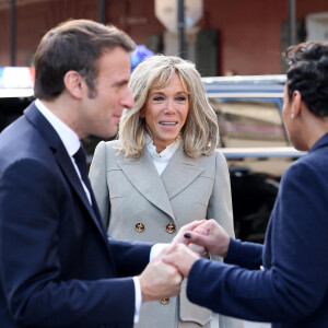 Le président français Emmanuel Macron et sa femme Brigitte arrivent à La Nouvelle-Orleans, accueillis par la maire de la ville LaToya Cantrel. Le 2 décembre 2022. © Dominique Jacovides / Bestimage