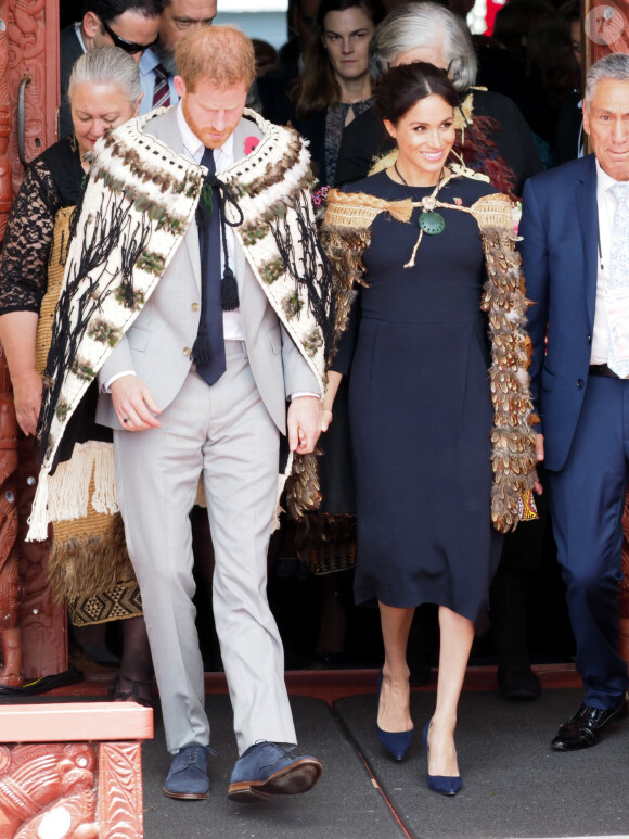 Le prince Harry, duc de Sussex, Meghan Markle, duchesse de Sussex (enceinte) lors d'une visite du site Te Papaiouru Marae à Rotorua, Nouvelle Zélande 