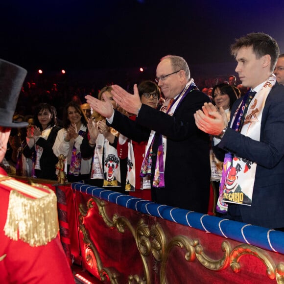 La princesse Stéphanie de Monaco, le prince Albert II de Monaco, Louis Ducruet et sa femme Marie - 45ème Festival International du Cirque de Monte Carlo sous le chapiteau Fontvieille à Monaco le 20 janvier 2023. © Olivier Huitel/Pool/Bestimage 