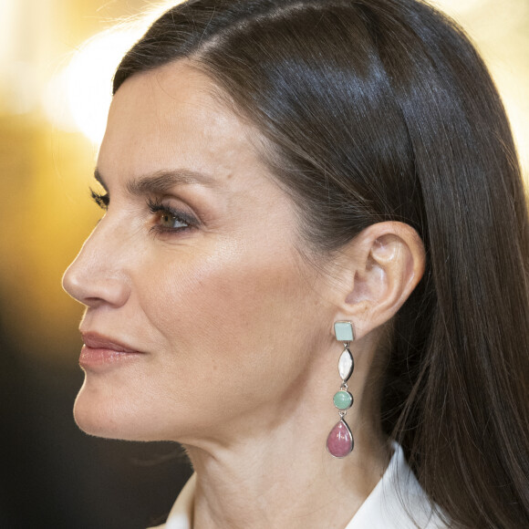 Le roi Felipe VI et la reine Letizia, lors de la réception du corps diplomatique accrédité en Espagne, au Palais Royal à Madrid, le 25 janvier 2023.