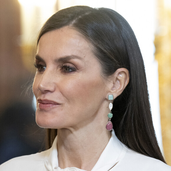 Le roi Felipe VI et la reine Letizia, lors de la réception du corps diplomatique accrédité en Espagne, au Palais Royal à Madrid.