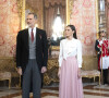 Le roi Felipe VI et la reine Letizia, lors de la réception du corps diplomatique accrédité en Espagne, au Palais Royal à Madrid, le 25 janvier 2023.
