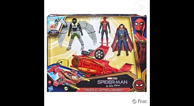 Embarquez dans une aventure folle avec ce pack de 3 figurines articulées avec véhicule jet araignée Spiderman 3 Marvel