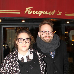 Exclusif - Marilou Berry et Arnaud Schneider - Marilou Berry et son compagnon Arnaud Schneider dînent au Fouquet's et passent la soirée au Queen à Paris le 4 mars 2015.