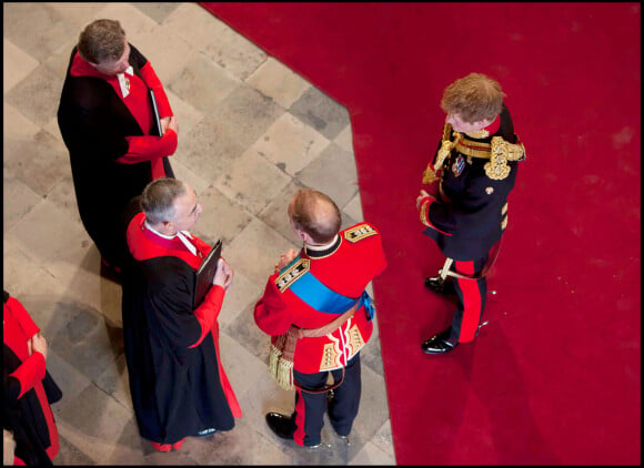 Le prince William et le prince Harry pour le mariage du prince William et de Kate Middleton le 29 avril 2011 à Londres.