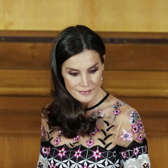 La reine Letizia d'Espagne lors de la cérémonie des "2021 National Culture Awards" à Saragosse. Le 20 février 2023 