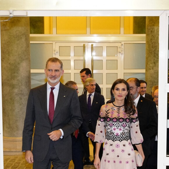 Le roi Felipe VI et la reine Letizia d'Espagne lors de la cérémonie des "2021 National Culture Awards" à Saragosse. Le 20 février 2023 