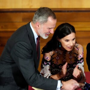 Le roi Felipe VI et la reine Letizia d'Espagne lors de la cérémonie des "2021 National Culture Awards" à Saragosse. Le 20 février 2023 