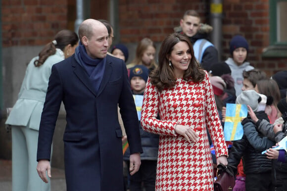 Le prince William, duc de Cambridge, Catherine Kate Middleton (enceinte), duchesse de Cambridge lors de la visite de l'école Matteusskolan à Stockholm le 31 janvier 2018. 
