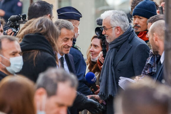 Nicolas Sarkozy, Pascal Praud - Obsèques de Jean-Pierre Pernaut en la Basilique Sainte-Clotilde à Paris le 9 mars 2022. © Cyril Moreau / Bestimage