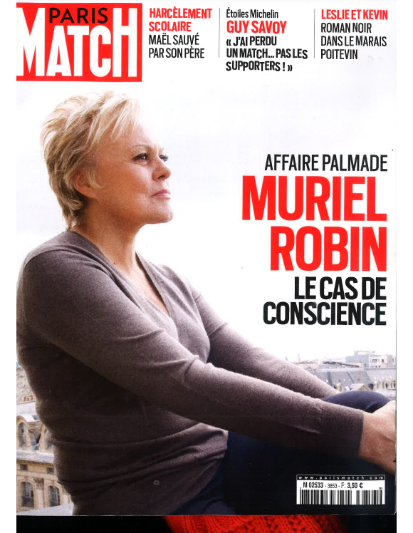 "Paris Match", qui vient de révéler toutes ces informations dans son dernier numéro, ajoute qu'elle s'est "presque" sentie "coupable" de cette situation, et "de ne pas avoir pu éviter le drame".
Muriel Robin en couverture du dernier numéro de "Paris Match".
