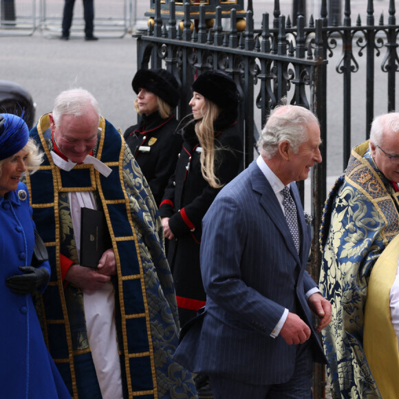 Il s'agissait d'une grande première pour eux, puisqu'ils y assistaient en tant que prince et princesse de Galles pour la toute première fois depuis qu'ils ont hérité de ces nouveaux titres !
Le roi Charles III d'Angleterre et Camilla Parker Bowles, reine consort d'Angleterre, - Service annuel du jour du Commonwealth à l'abbaye de Westminster à Londres, le 13 mars 2023. 
