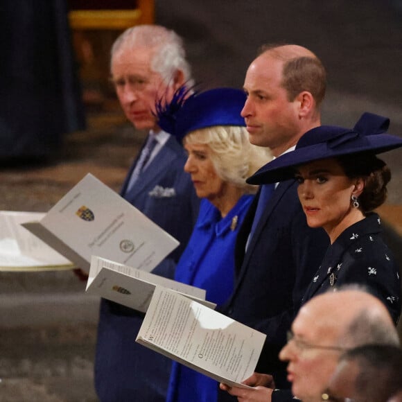 Le roi Charles III d'Angleterre, Camilla Parker Bowles, reine consort d'Angleterre, le prince William, prince de Galles, Catherine (Kate) Middleton, princesse de Galles - Service annuel du jour du Commonwealth à l'abbaye de Westminster à Londres, Royaume Uni, le 13 mars 2023. 