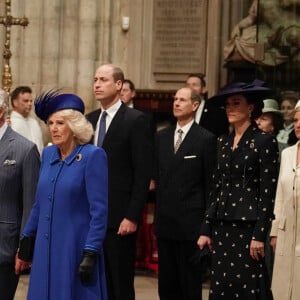 Le roi Charles III d'Angleterre, Camilla Parker Bowles, reine consort d'Angleterre, Le prince William, prince de Galles, Catherine (Kate) Middleton, princesse de Galles, Sophie Rhys-Jones, duchesse d'Édimbourg, le prince Edward, duc d'Édimbourg, la princesse Anne et le vice-amiral SirTimothy Laurence - Service annuel du jour du Commonwealth à l'abbaye de Westminster à Londres, Royaume Uni, le 13 mars 2023. 