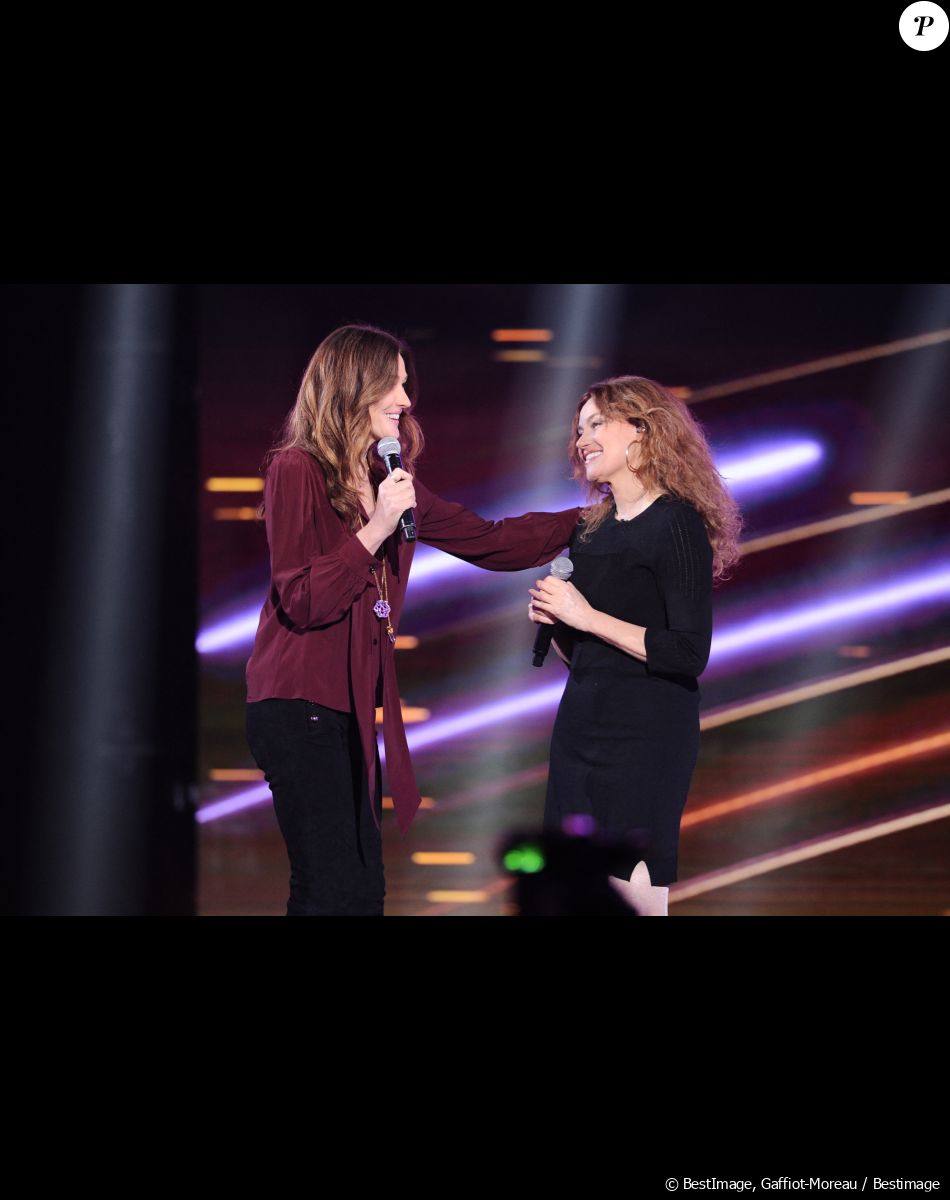 Exclusif - Carla Bruni Sarkozy et Marine Delterme - Enregistrement de l'émission "Duos Mystères" à la Seine Musicale à Paris, qui sera diffusée le 26 février sur TF1. Le 1er février 2021 © Gaffiot-Moreau / Bestimage