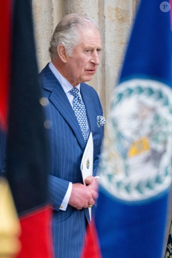 Le roi Charles III d'Angleterre - La famille royale britannique à la sortie du service annuel du jour du Commonwealth à l'abbaye de Westminster à Londres le 13 mars 2023. 