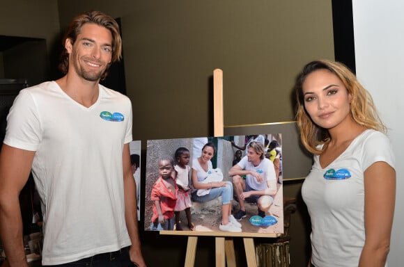 Camille Lacourt et son ex-femme Valérie Bègue sont les parrain et marraine du 10ème anniversaire du partenariat entre Pampers et l'Unicef pour le vaccin des enfants contre le tétanos. Paris, le 13 novembre 2015
