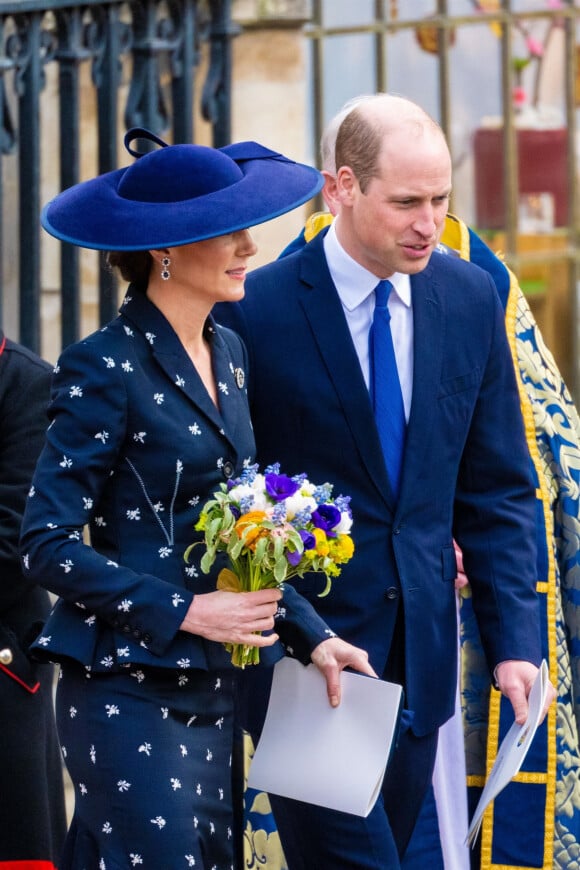 Le prince William, prince de Galles, Catherine (Kate) Middleton, princesse de Galles - La famille royale britannique à la sortie du service annuel du jour du Commonwealth à l'abbaye de Westminster à Londres le 13 mars 2023.