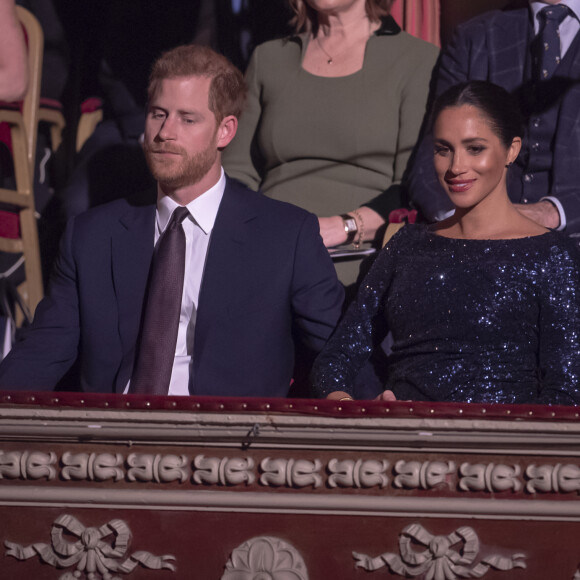 Le prince Harry, duc de Sussex, et Meghan Markle, duchesse de Sussex, enceinte, à la représentation du 10ème anniversaire du spectacle du Cirque du Soleil "Totem" au Roayl Albert Hall à Londres, le 16 janvier 2019. 