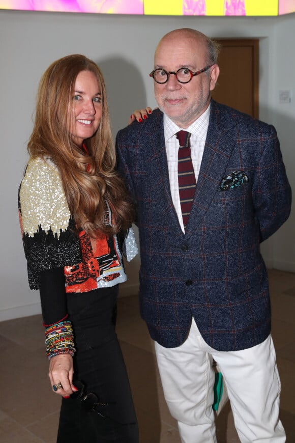 Marc Lambron et sa compagne Delphine Marang - Vernissage de l'Exposition "Basquiat X Warhol à quatre mains" à La Fondation Louis Vuitton à Paris le 3 Avril 2023. © Bertrand Rindoff / Bestimage 