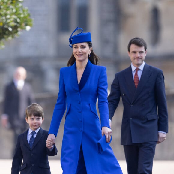 Kate Middleton, le prince Louis de Galles - La famille royale va assister à la messe de Pâques à la chapelle Saint-Georges au château de Windsor, le 9 avril 2023.