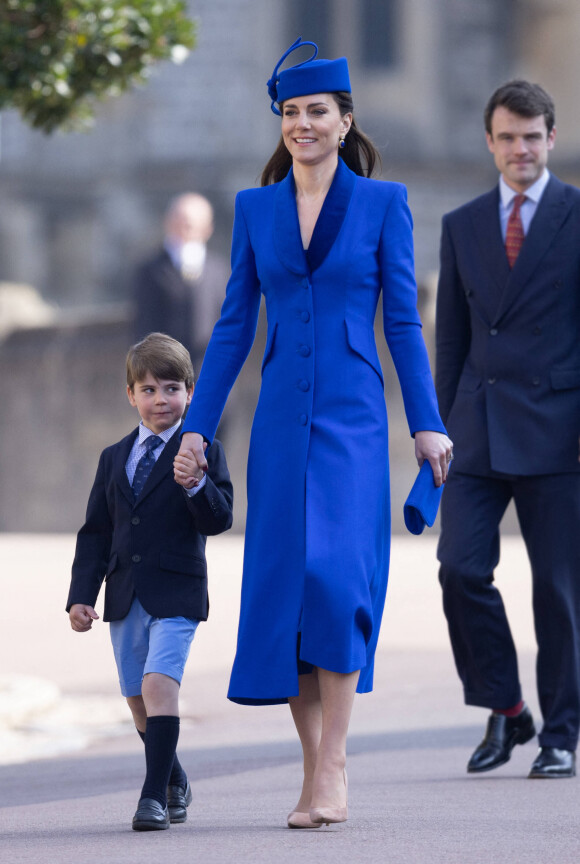 Kate Middleton, le prince Louis de Galles - La famille royale va assister à la messe de Pâques à la chapelle Saint-Georges au château de Windsor, le 9 avril 2023.