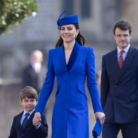 Kate Middleton, le prince Louis de Galles - La famille royale va assister à la messe de Pâques à la chapelle Saint-Georges au château de Windsor, le 9 avril 2023.
