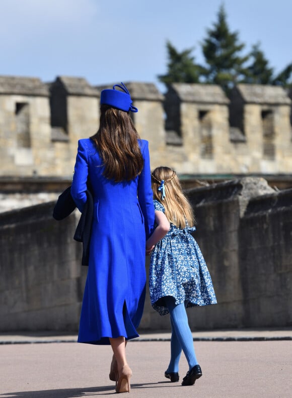 Kate Middleton, la princesse Charlotte - La famille royale va assister à la messe de Pâques à la chapelle Saint-Georges au château de Windsor, le 9 avril 2023.