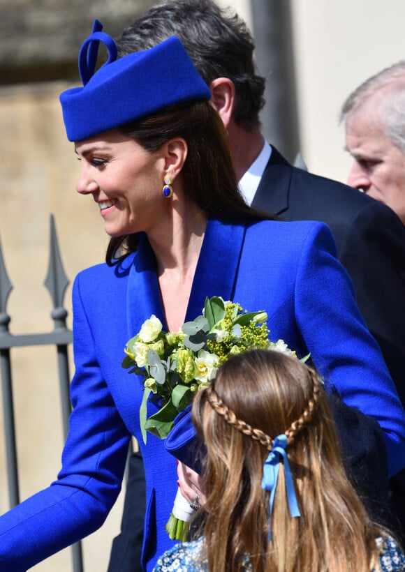 Kate Middleton, princesse de Galles - La famille royale va assister à la messe de Pâques à la chapelle Saint-Georges au château de Windsor, le 9 avril 2023.